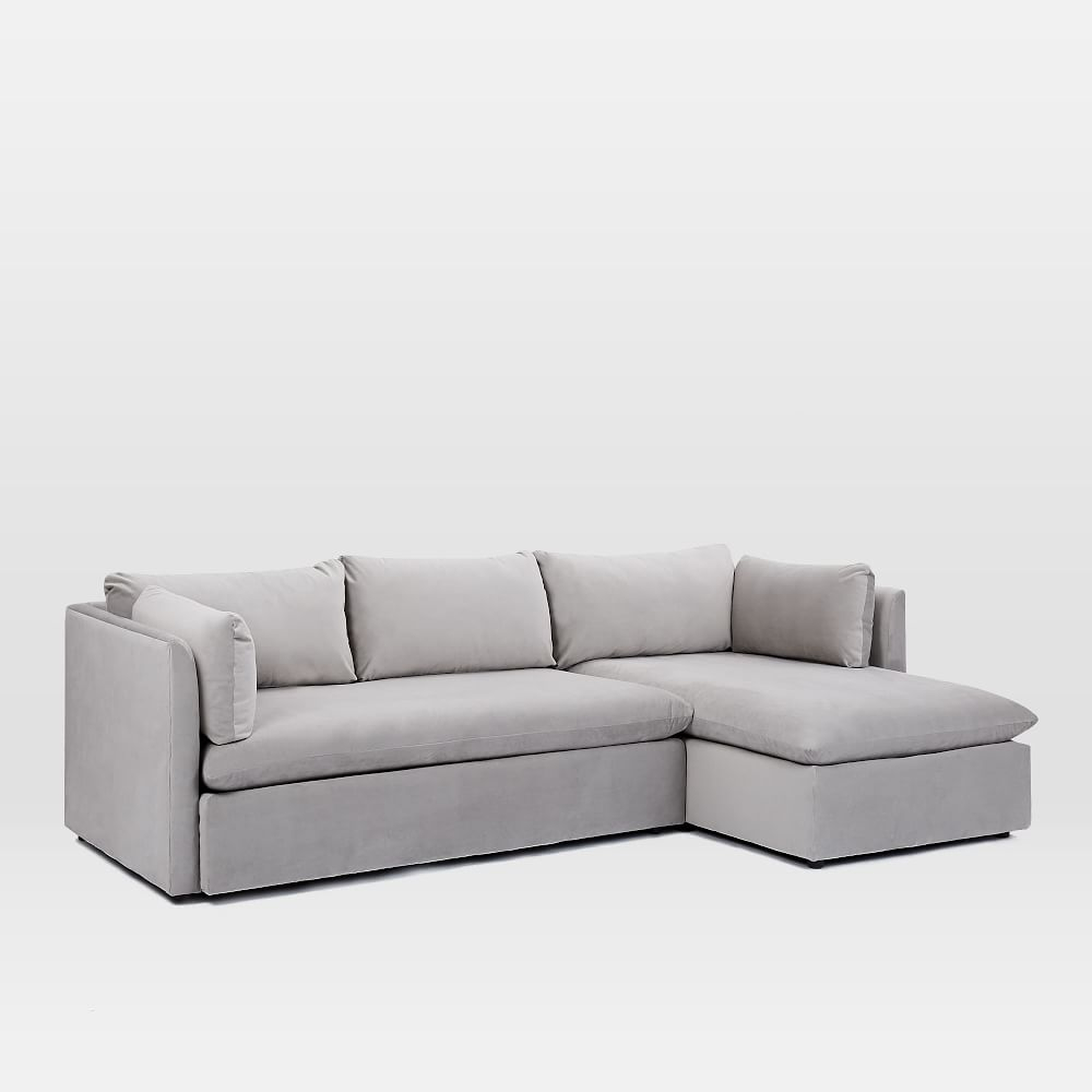 Shelter 105" Right 2-Piece Chaise Sectional, Performance Velvet, Silver - West Elm