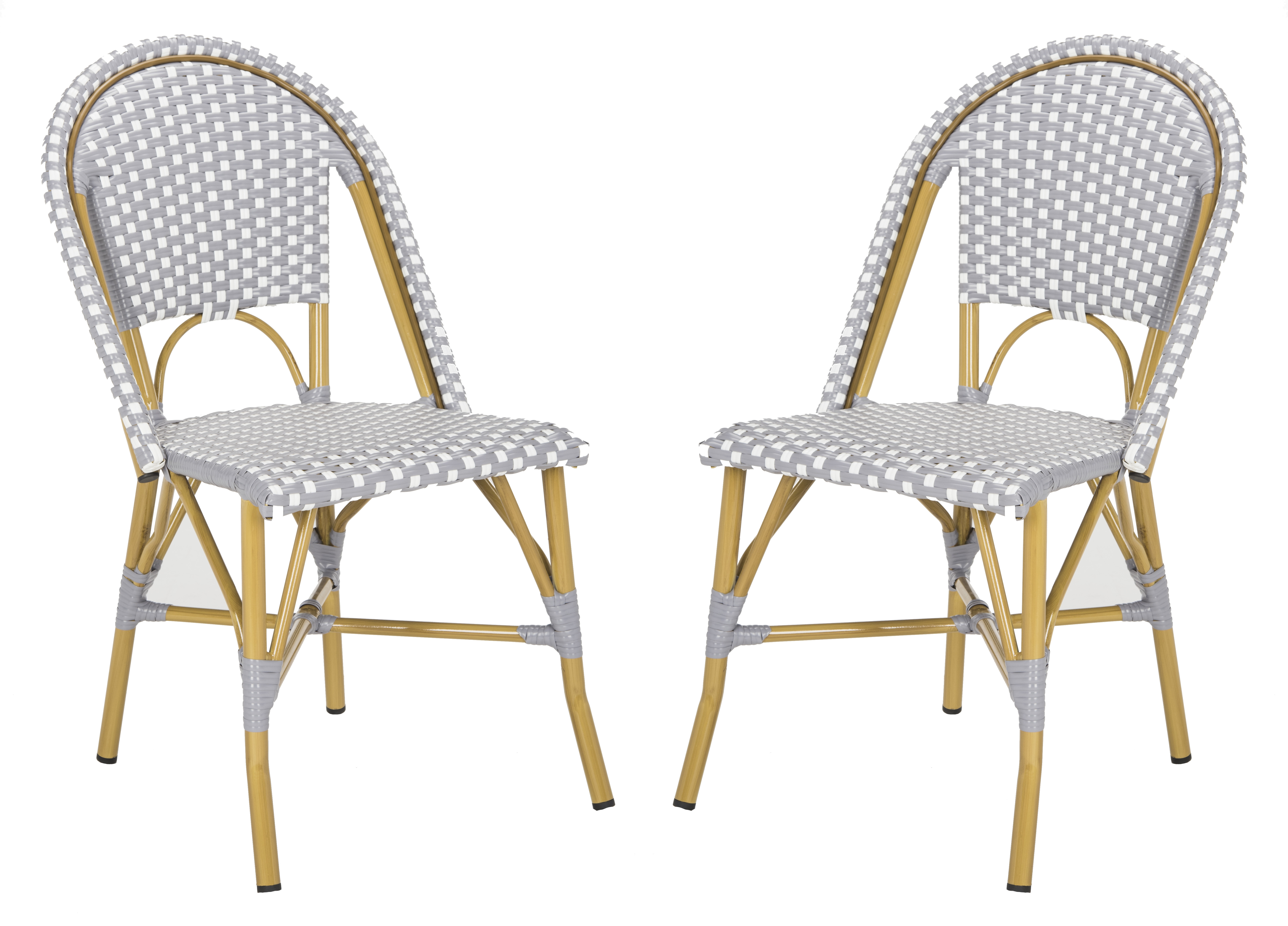 Salcha Indoor-Outdoor French Bistro Stacking Side Chair - Grey/White/Light Brown - Safavieh - Safavieh