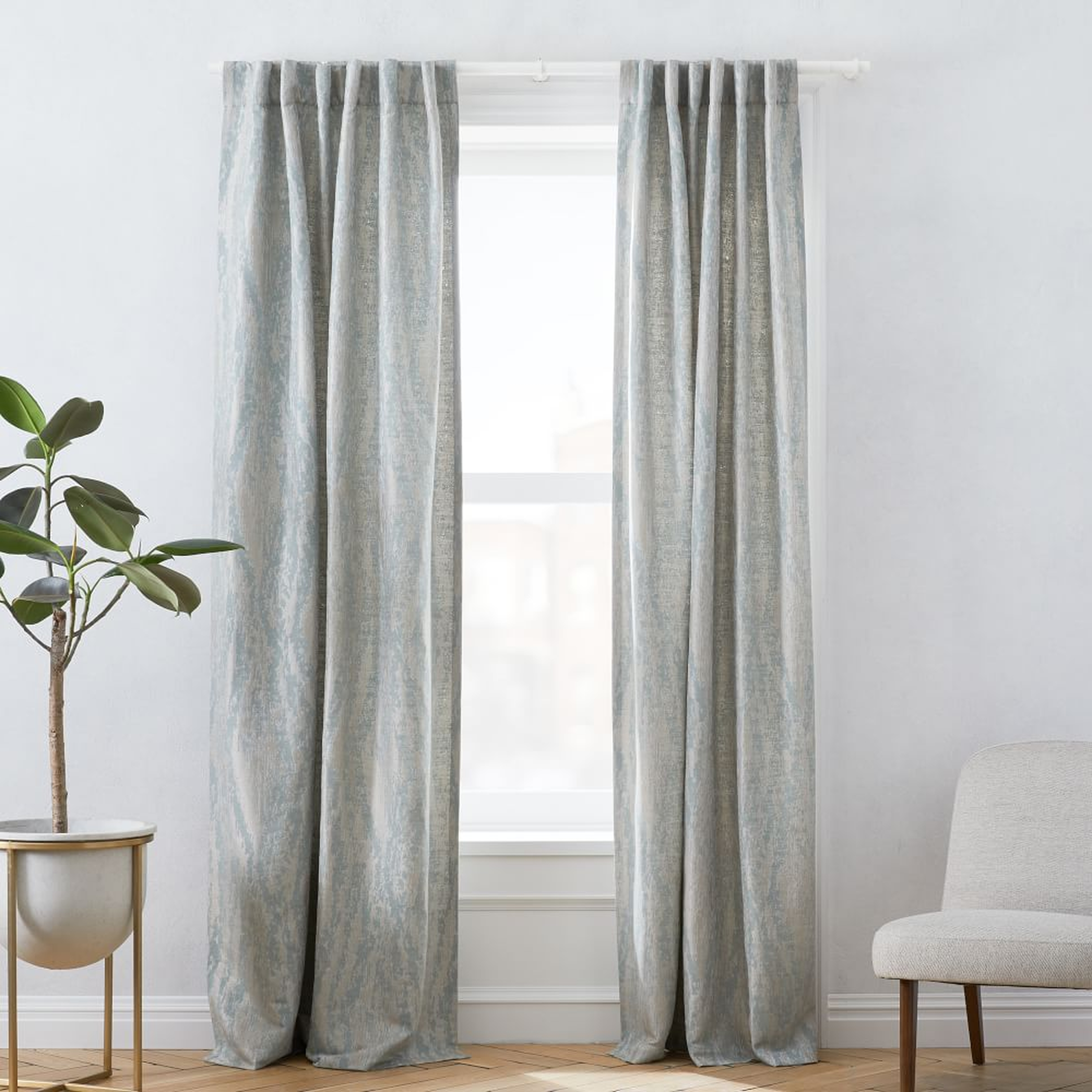 Bark Texture Jacquard Curtain, Dusty Blue, 48"x96" - West Elm