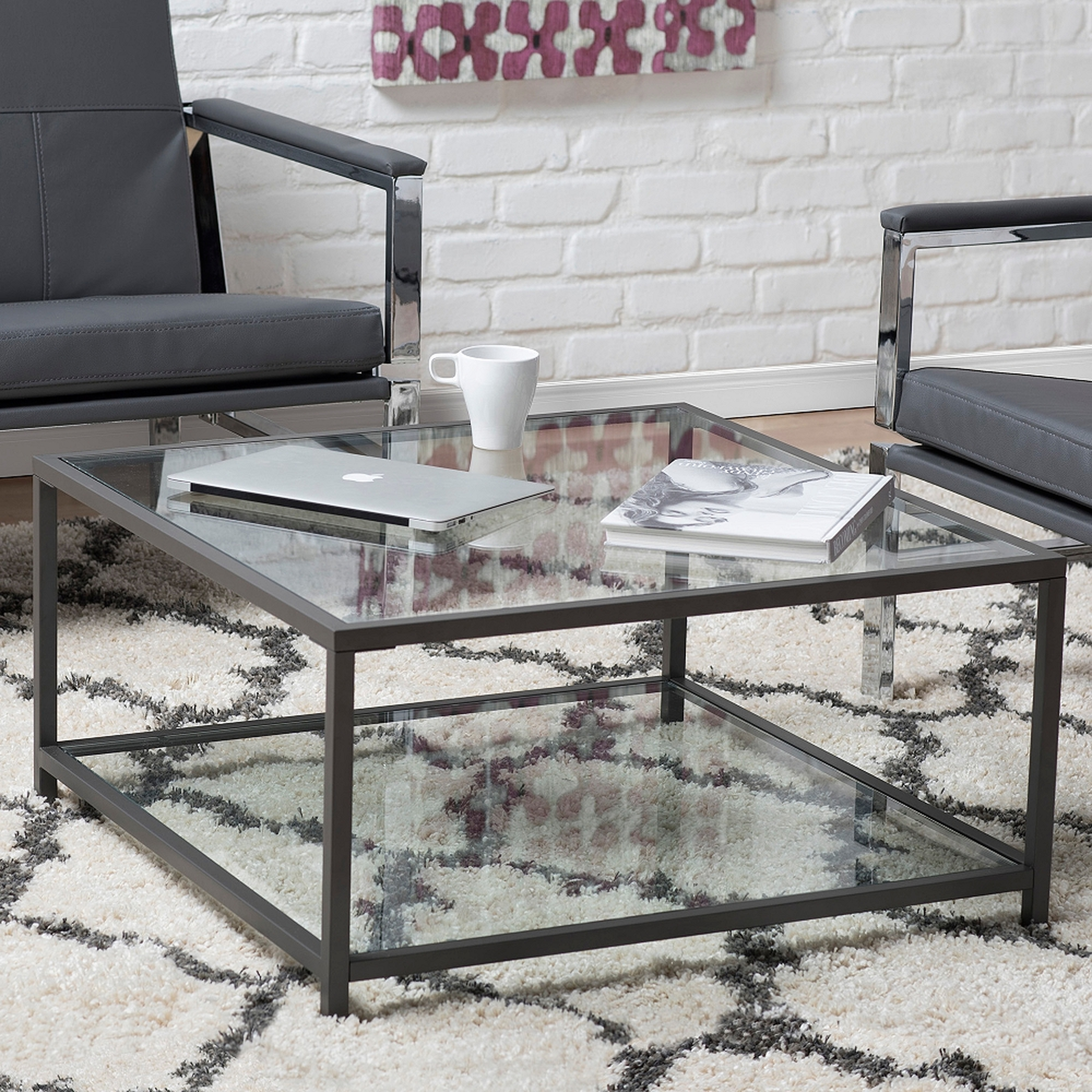 Camber 30" Wide Glass and Pewter Square Coffee Table - Style # 98R38 - Lamps Plus