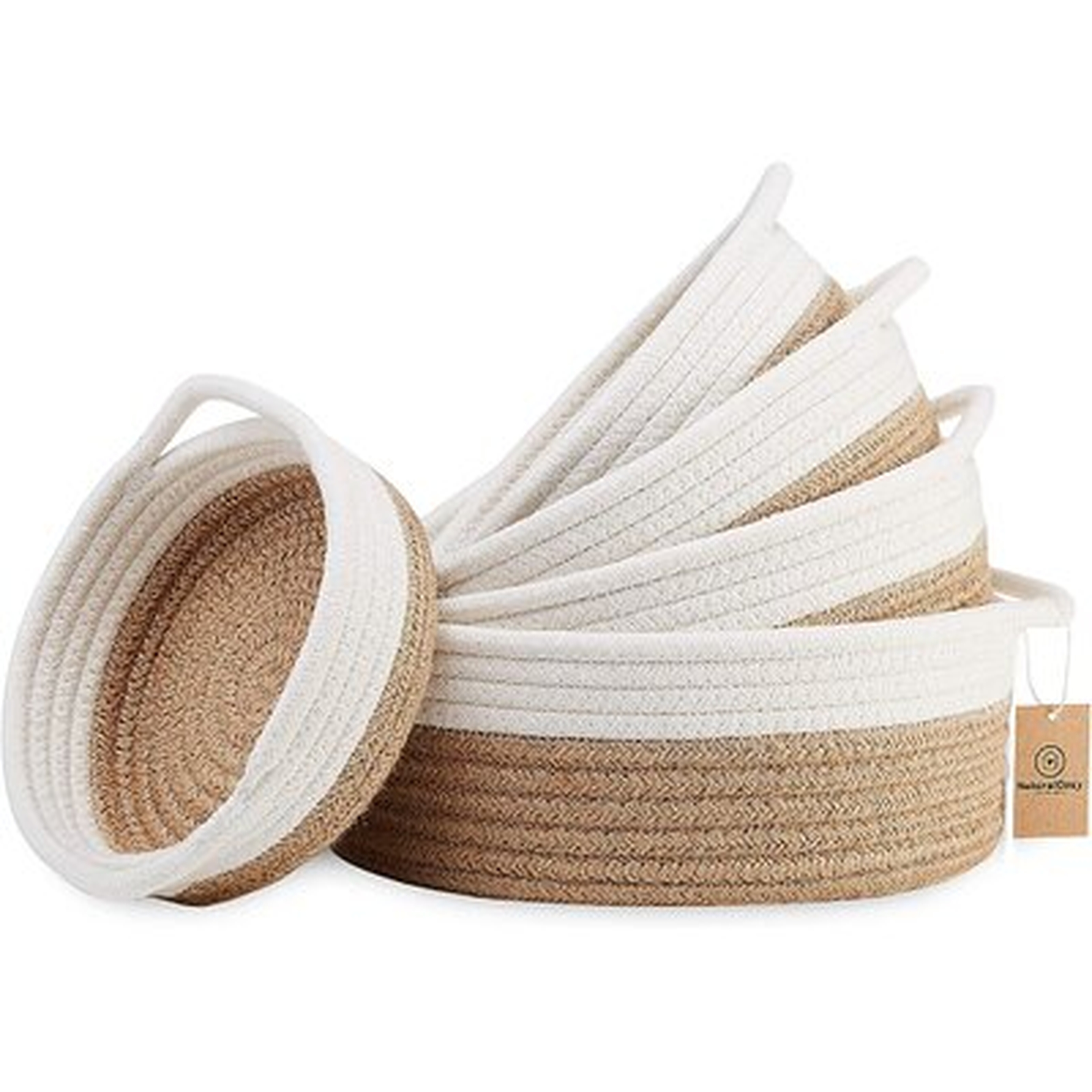 5-Piece Round Small Woven Baskets Set - 100% Natural Cotton Rope Baskets! Key Tray, Kids Montessori Toys, Bowl For Entryway, Jewelry Remote Fruits Desk Home Decor Shallow Catchall Baskets - Wayfair