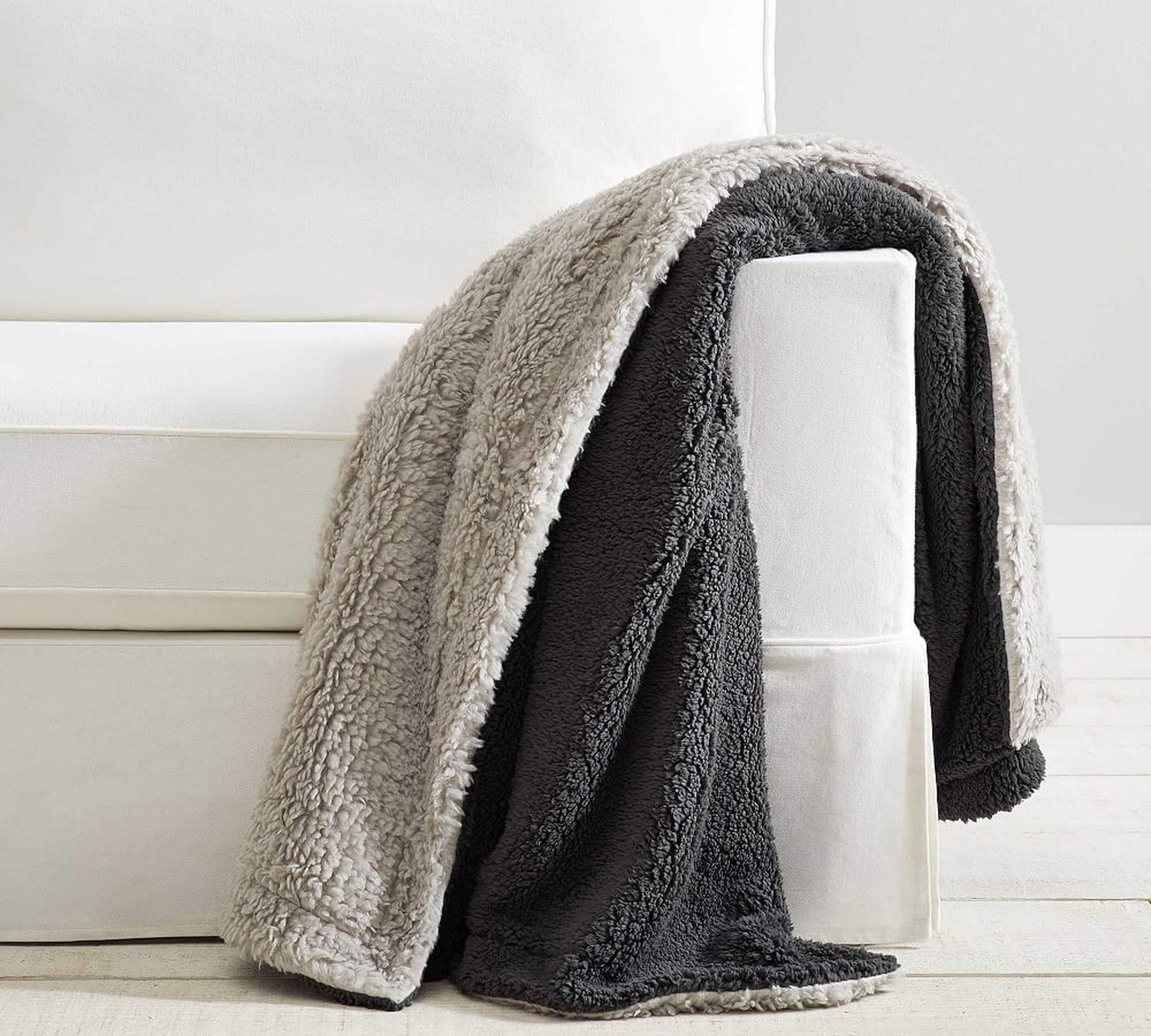 Fireside Cozy Reversible Throw, 50 x 60", Gray/Charcoal - Pottery Barn