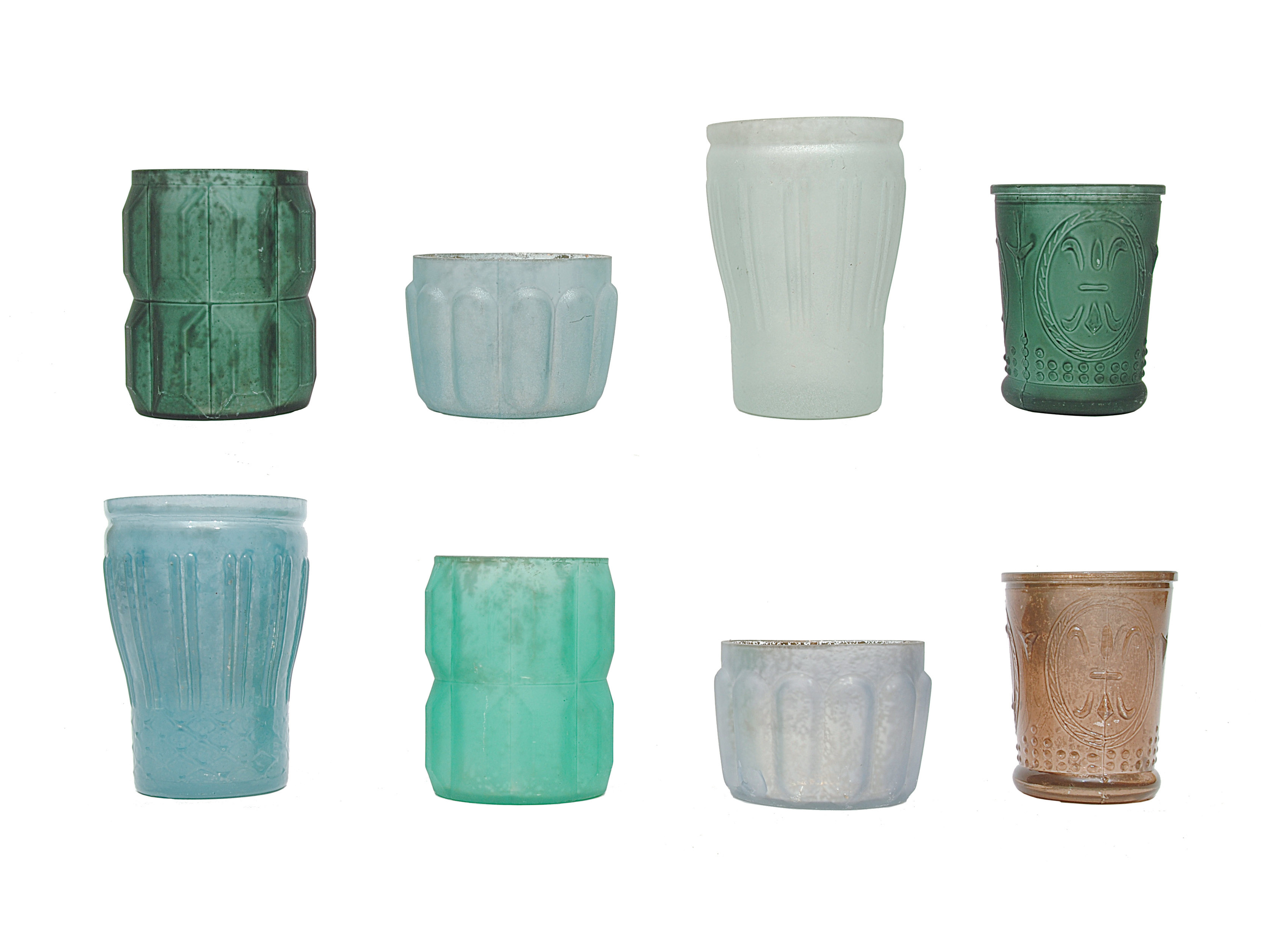 Set of 8 Mercury Glass Votive Holders in Blues and Greens - Nomad Home