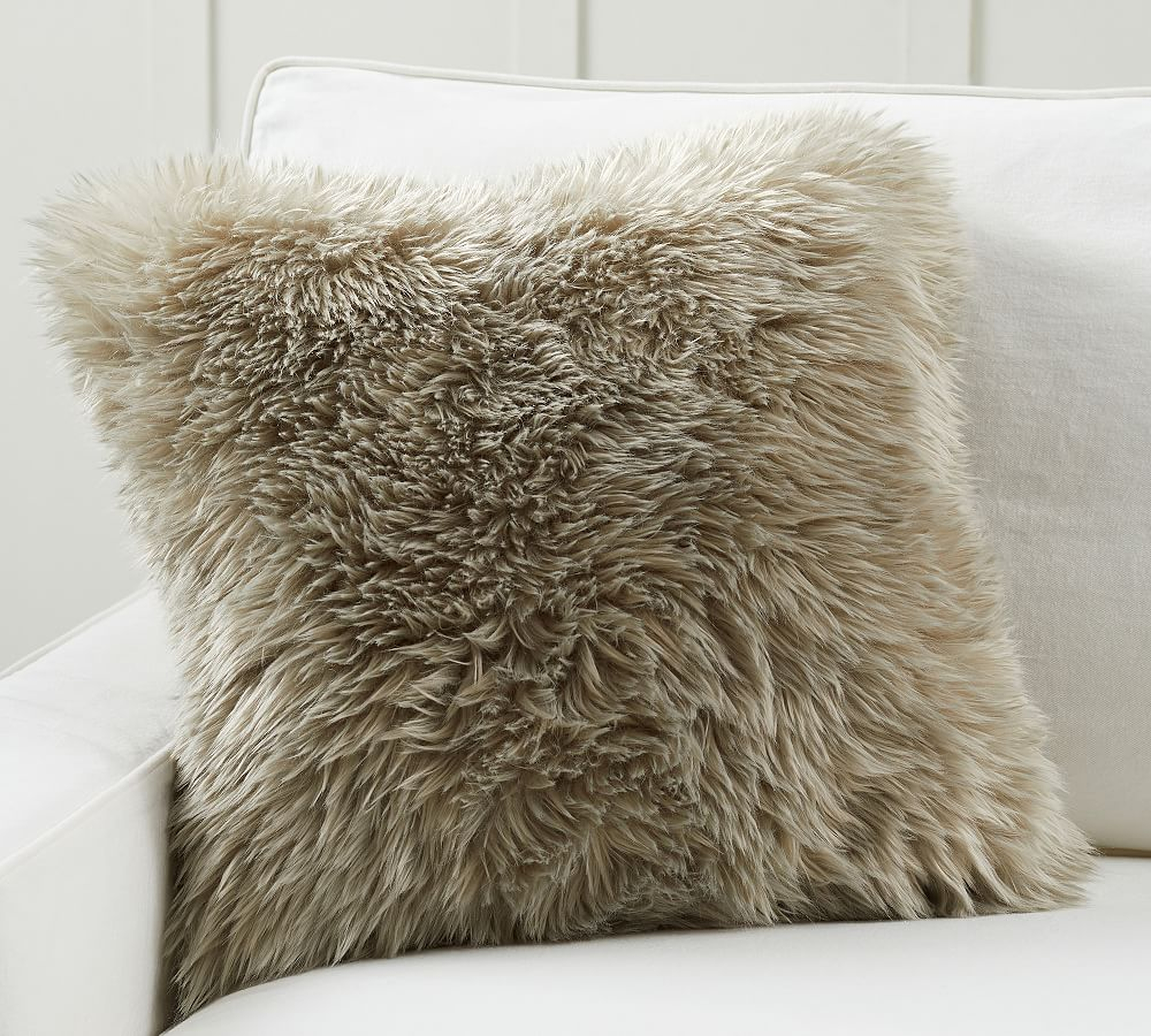 Faux Real Fur Pillow Cover, 20 x 20", Olive - Pottery Barn