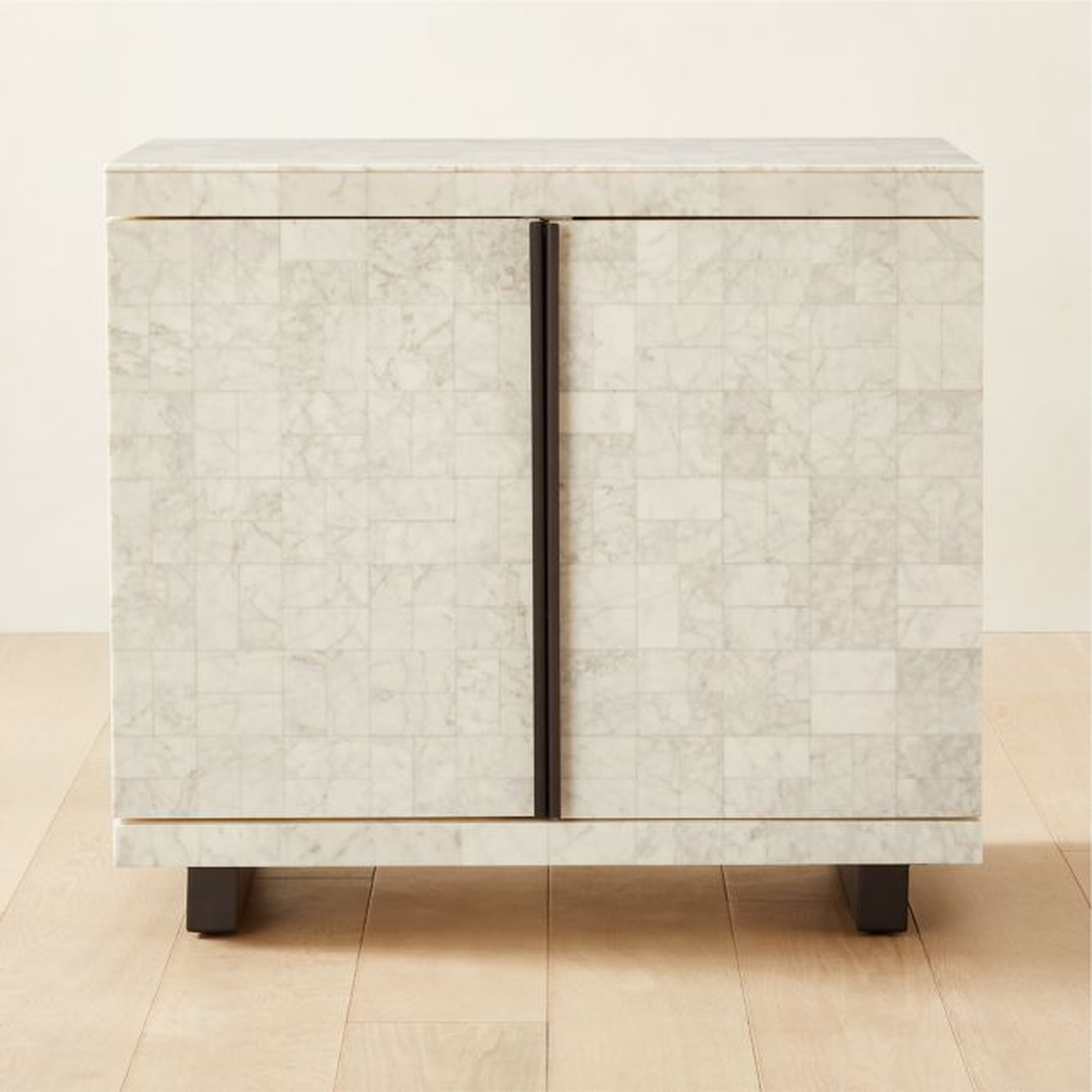 Tessa Tiled Carrara Marble Bar Cabinet - CB2