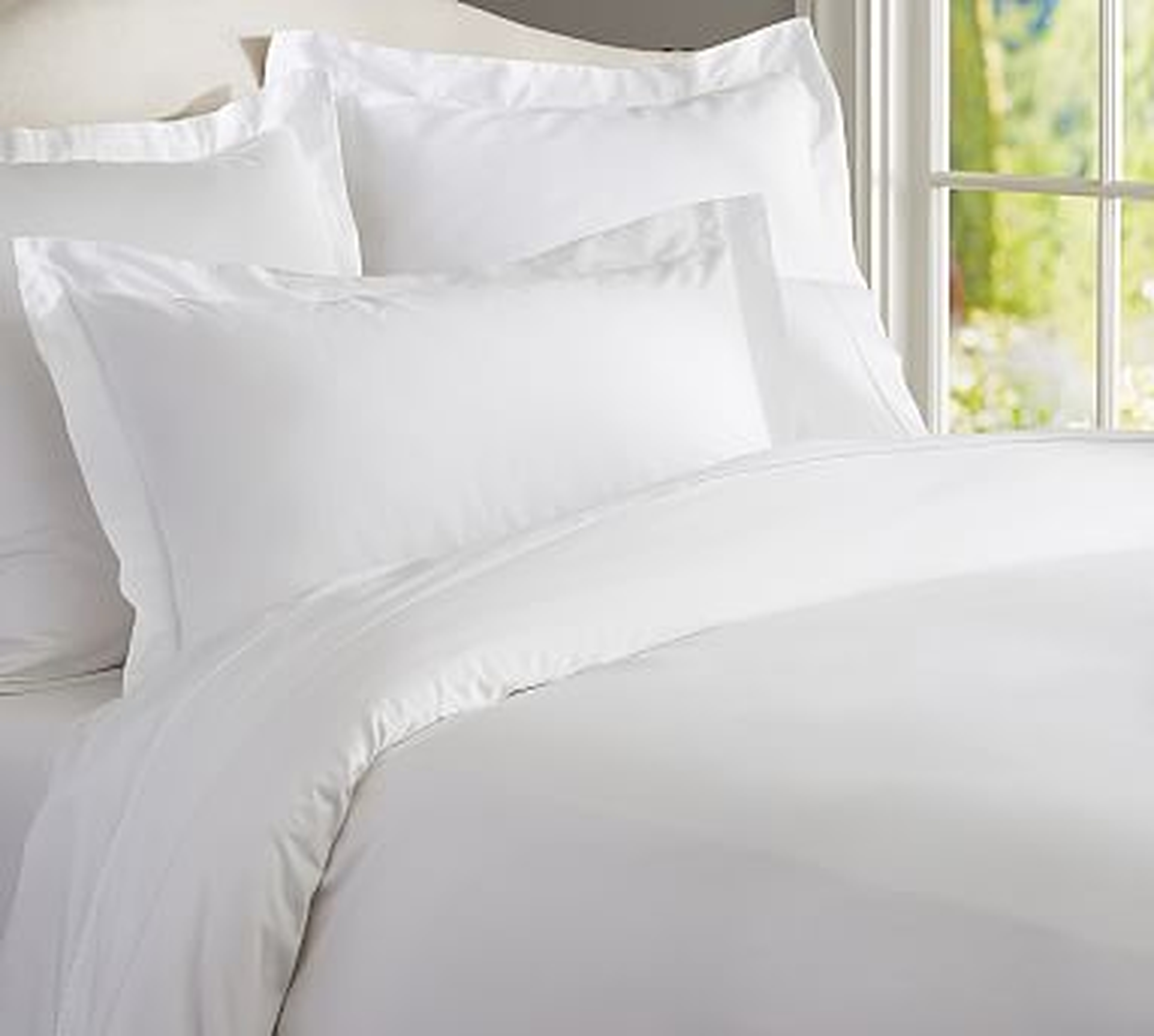 PB Essential 300-Thread-Count Sateen Bedding Bundle, Queen, White - Pottery Barn