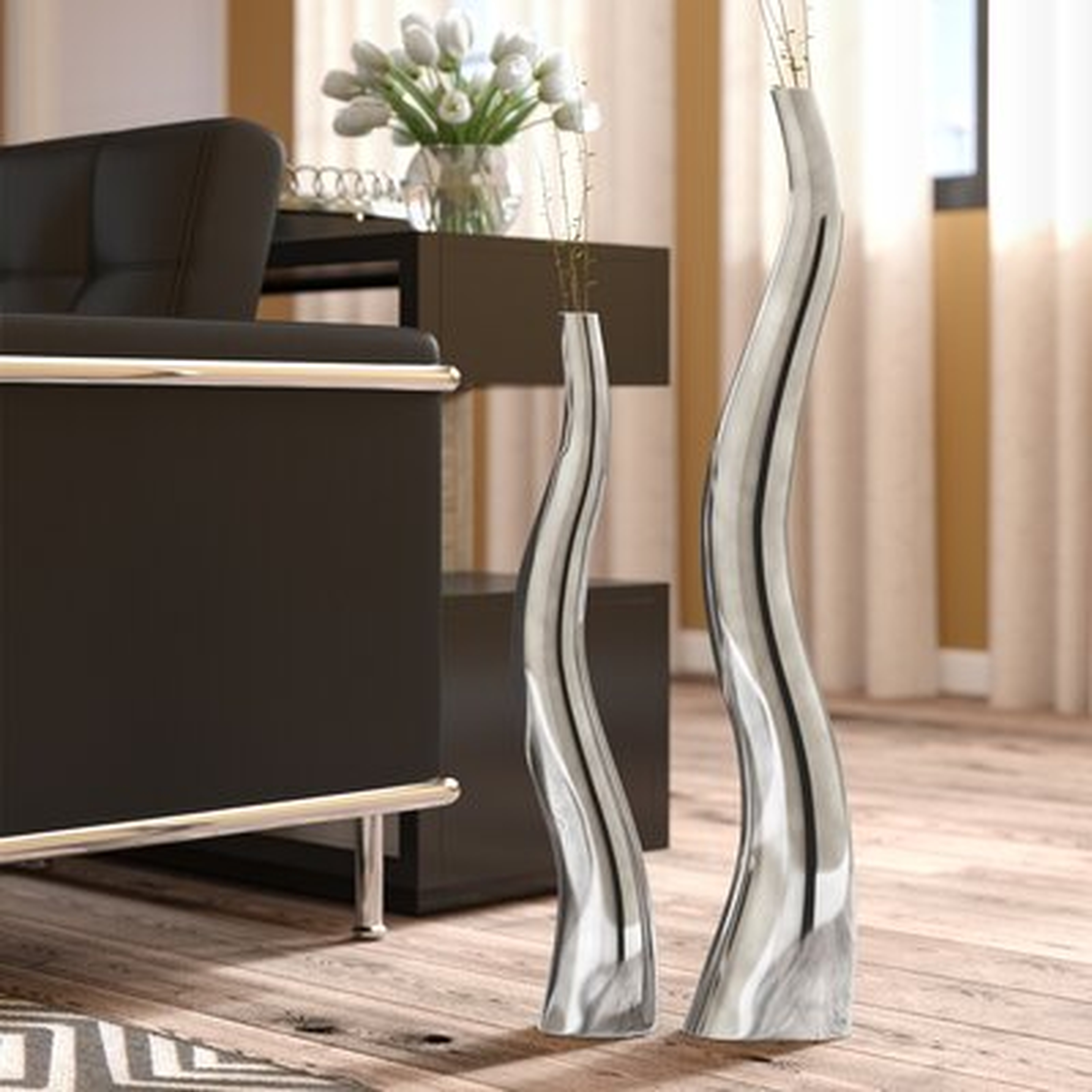2 Piece Silver Aluminum Floor Vase Set - Wayfair