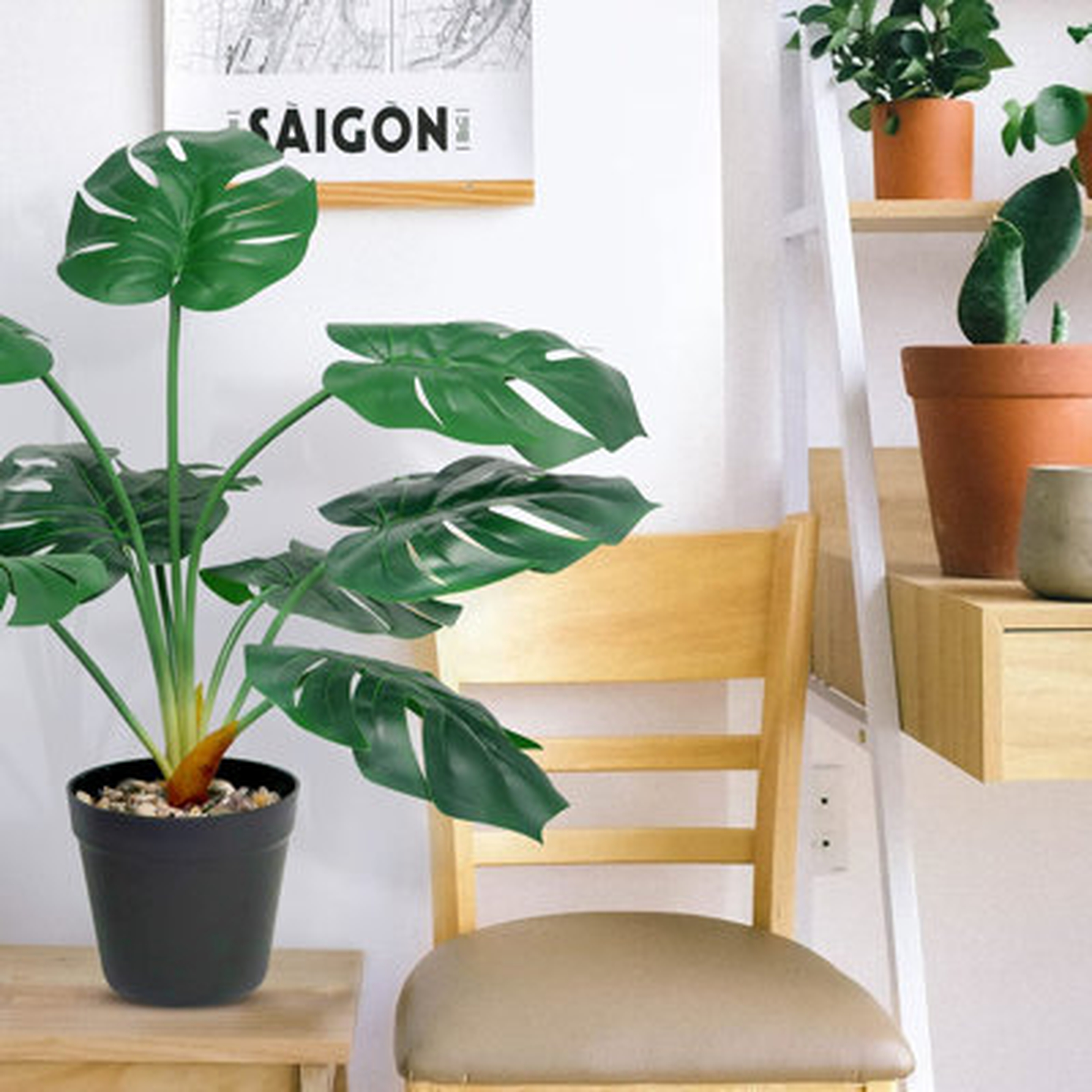 Artificial Monstera Plants, 2PCS 25IN Fake Turtle Leaf Plant, 9 Leaves Faux Tropical Palm Tree In Plastic Pot For Home Garden Office Indoor Outdoor Decor - Wayfair