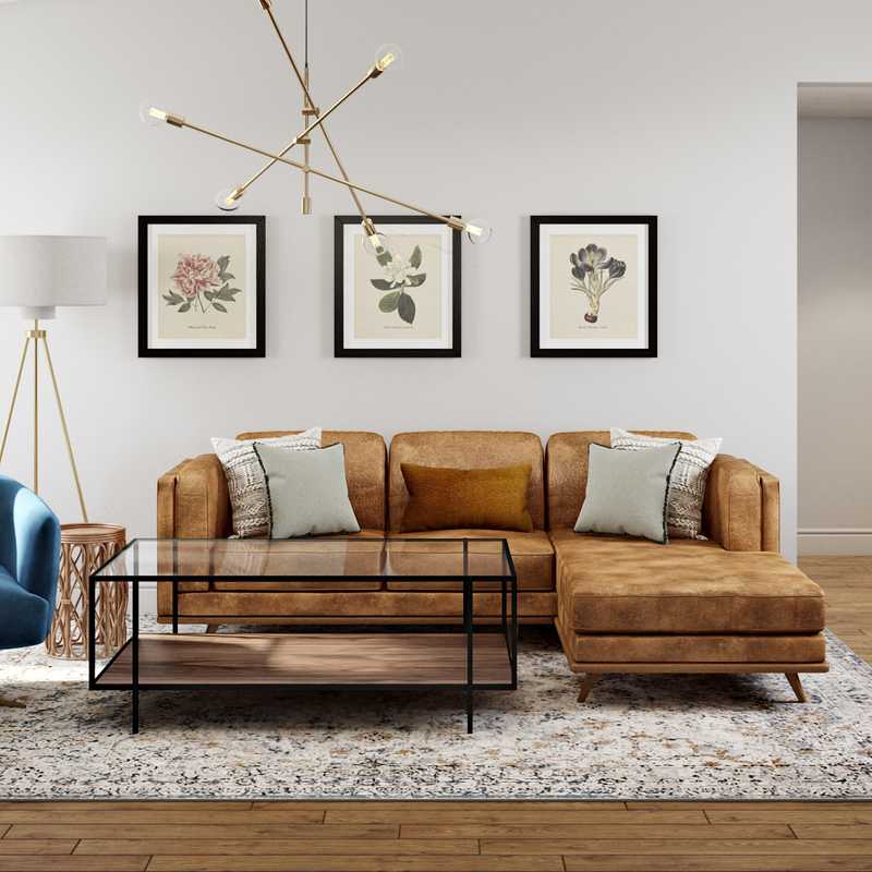 Bohemian, Midcentury Modern Living Room Design by Havenly Interior Designer Megan