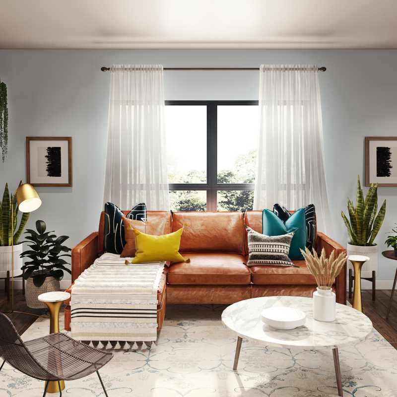 Bohemian, Midcentury Modern Living Room Design by Havenly Interior Designer Levi