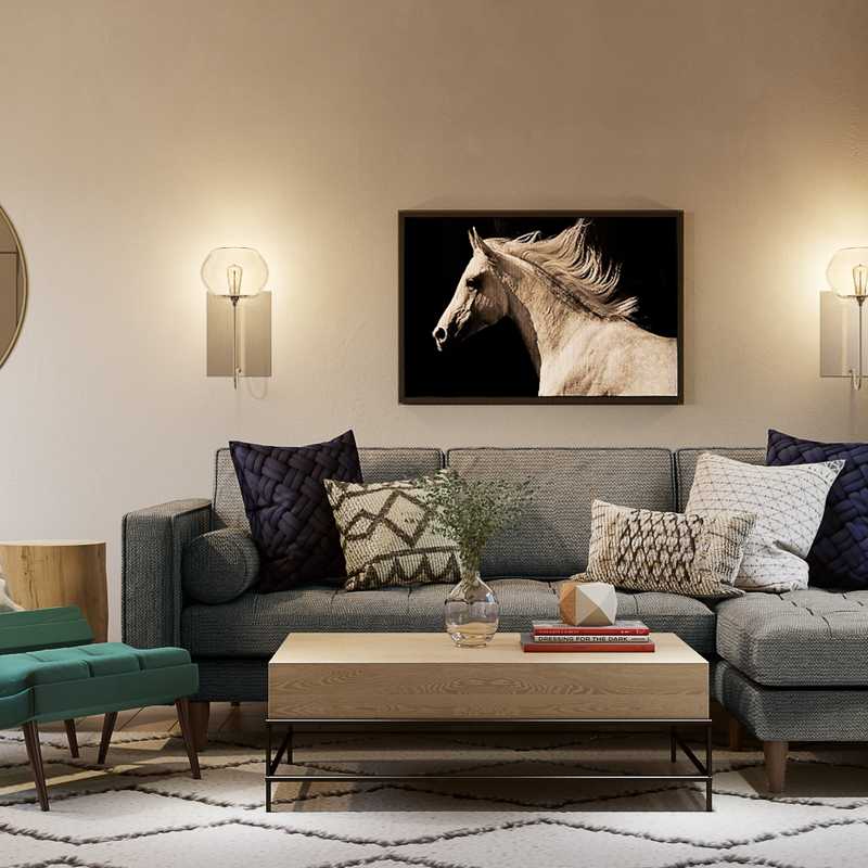 Bohemian, Midcentury Modern Living Room Design by Havenly Interior Designer Haley
