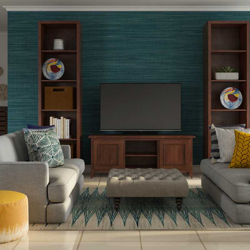 Bohemian, Coastal Living Room Design by Havenly Interior Designer Megan