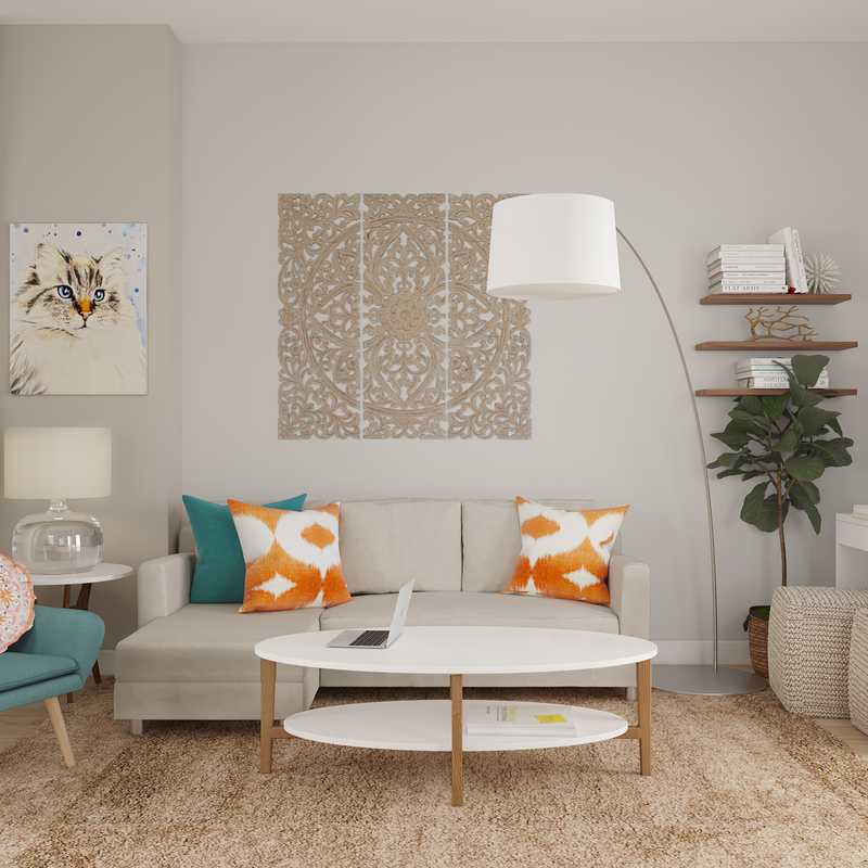 Contemporary, Eclectic, Midcentury Modern Living Room Design by Havenly Interior Designer Amanda