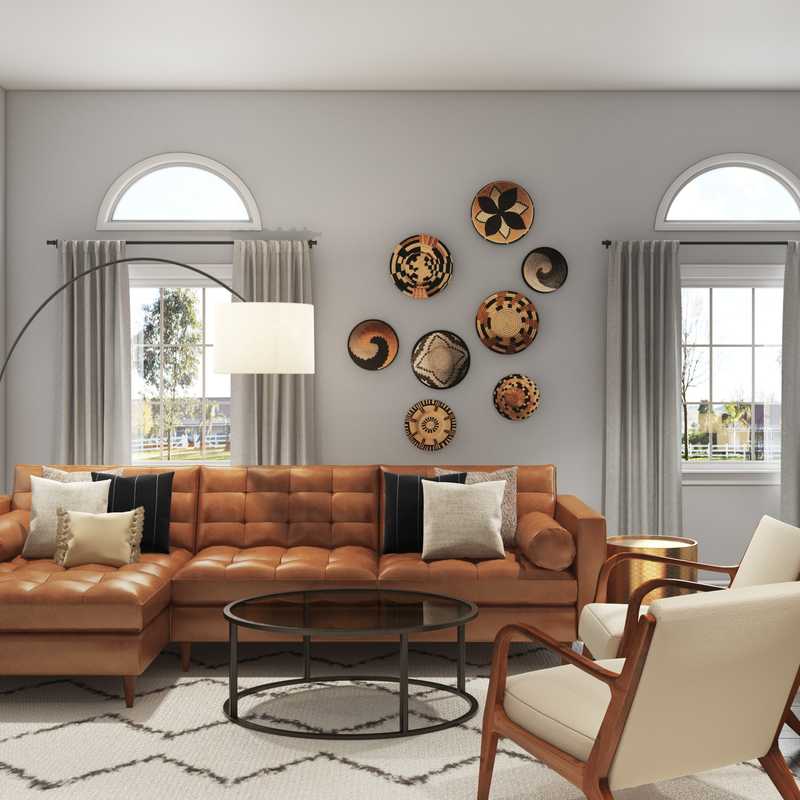Rustic, Midcentury Modern Living Room Design by Havenly Interior Designer Kayla