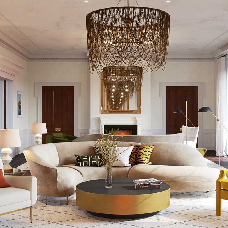 Contemporary, Modern, Glam, Midcentury Modern Living Room Design by Havenly Interior Designer Shelby