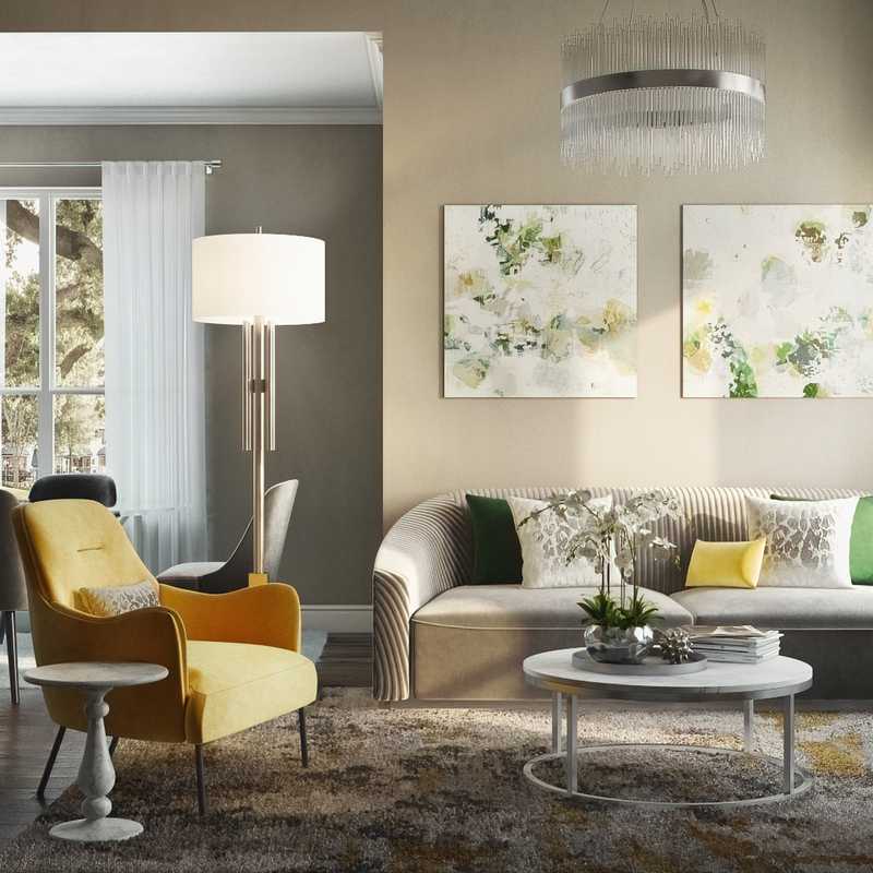 Glam, Midcentury Modern Living Room Design by Havenly Interior Designer Hagar
