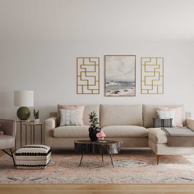 Modern, Bohemian, Transitional, Midcentury Modern Living Room Design by Havenly Interior Designer Kacey