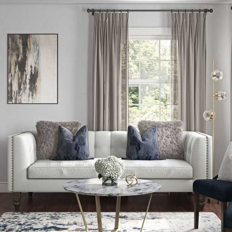 Glam, Transitional, Preppy Living Room Design by Havenly Interior Designer Elizabeth