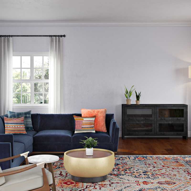 Bohemian, Midcentury Modern Living Room Design by Havenly Interior Designer Chelsey