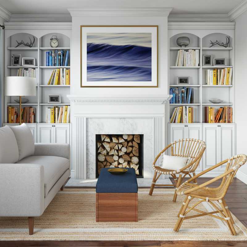 Bohemian, Coastal, Midcentury Modern Living Room Design by Havenly Interior Designer Kymlyn