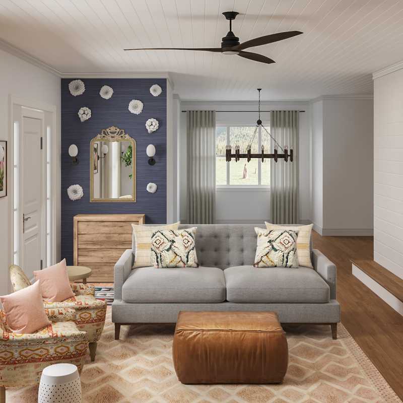 Eclectic, Preppy Living Room Design by Havenly Interior Designer Sara