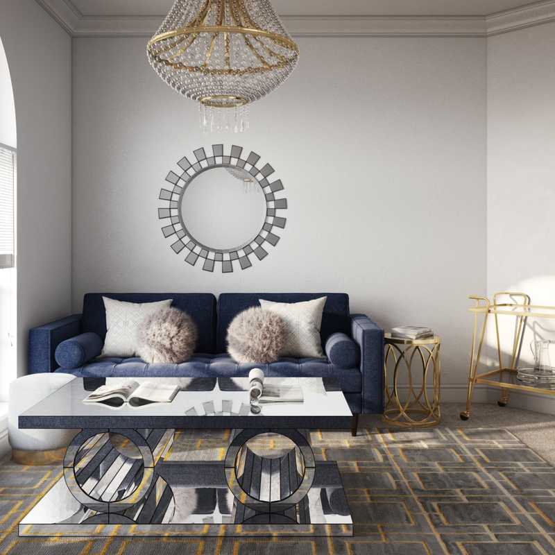 Glam, Preppy Living Room Design by Havenly Interior Designer Laura