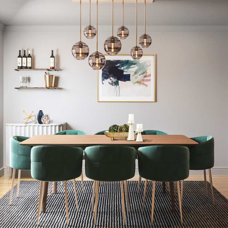 Glam, Midcentury Modern Dining Room Design by Havenly Interior Designer Karen