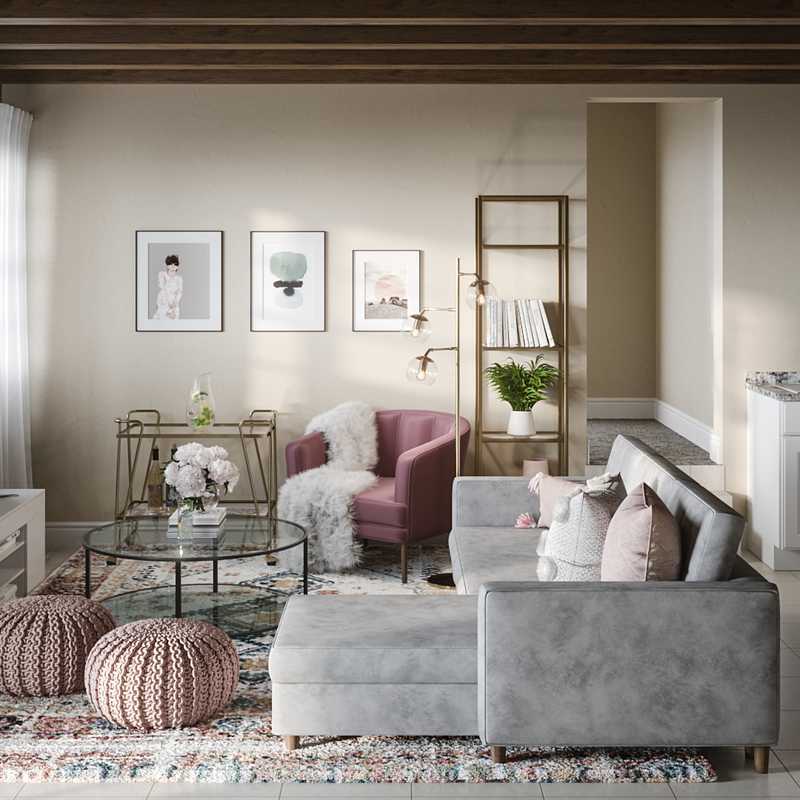 Glam, Midcentury Modern Living Room Design by Havenly Interior Designer Lauren