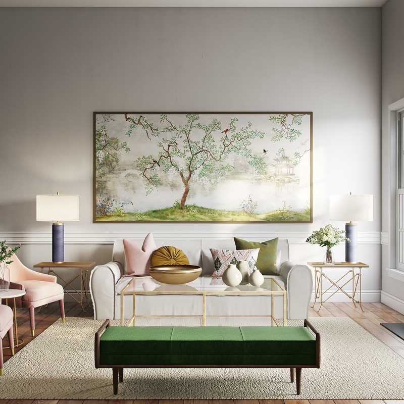 Eclectic, Glam, Midcentury Modern Living Room Design by Havenly Interior Designer Michelle