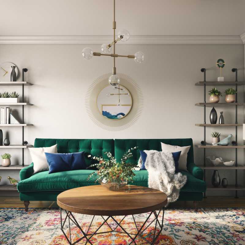 Glam, Midcentury Modern Living Room Design by Havenly Interior Designer Carly