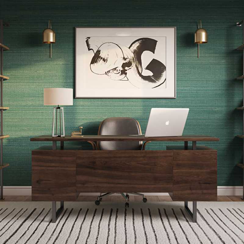 Bohemian, Glam, Midcentury Modern Office Design by Havenly Interior Designer Sarah