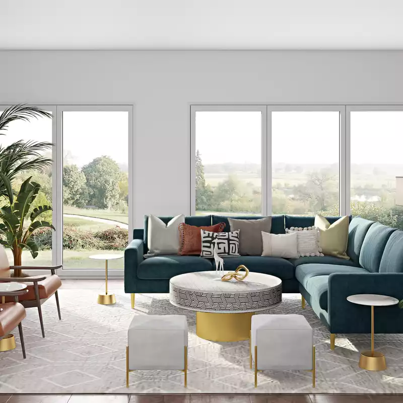 Contemporary, Modern, Eclectic, Bohemian, Glam, Global Living Room Design by Havenly Interior Designer Ghianella