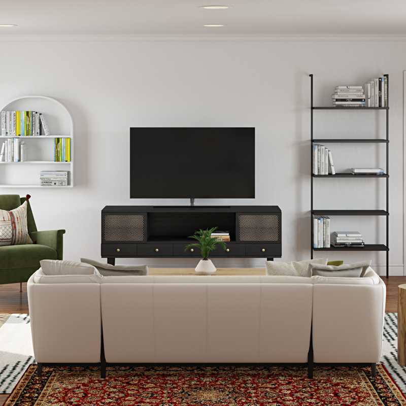 Bohemian, Midcentury Modern Living Room Design by Havenly Interior Designer Carsey