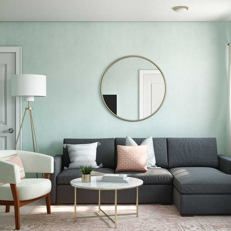 Bohemian, Preppy Living Room Design by Havenly Interior Designer Rafaela