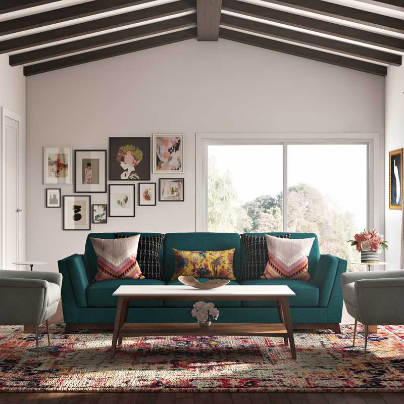 Eclectic, Bohemian, Global, Midcentury Modern Living Room Design by Havenly Interior Designer Masooma