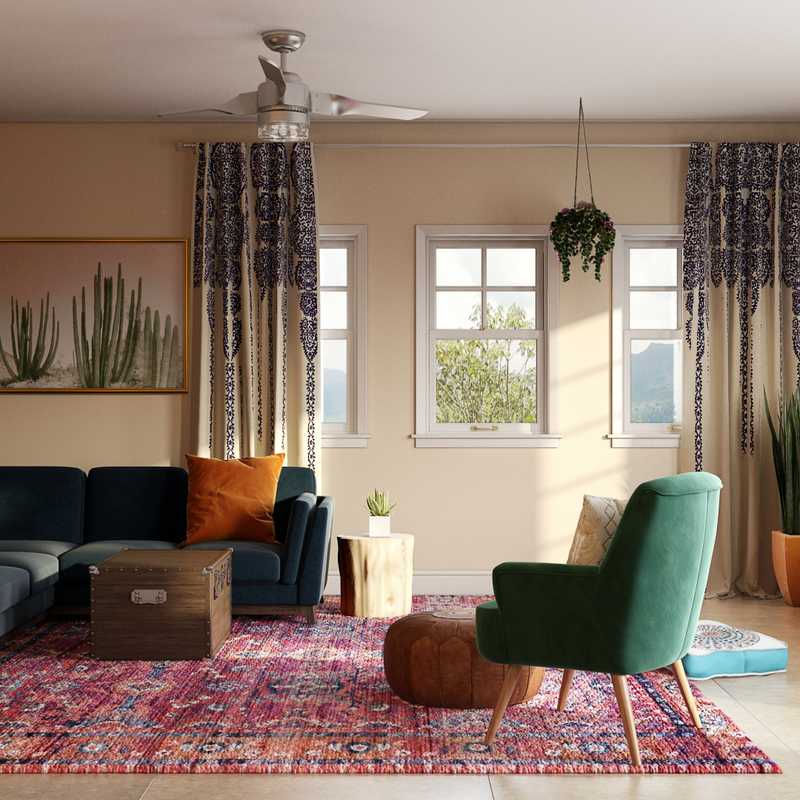 Bohemian, Midcentury Modern Living Room Design by Havenly Interior Designer Michelle