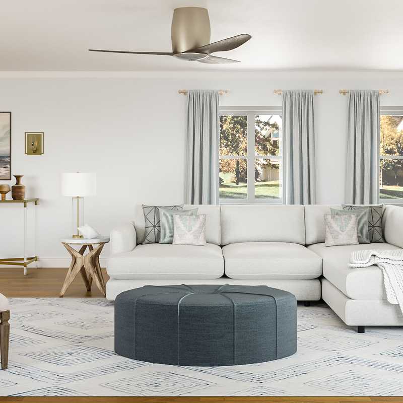 Coastal, Transitional Living Room Design by Havenly Interior Designer Brea