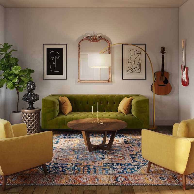 Eclectic, Bohemian, Midcentury Modern Living Room Design by Havenly Interior Designer Bethany