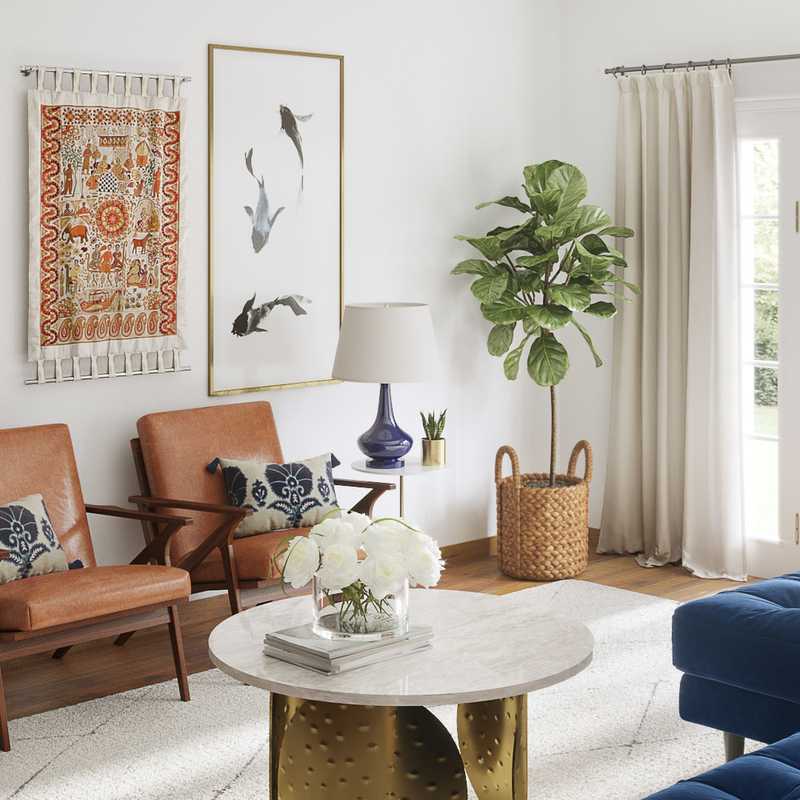 Eclectic, Preppy Living Room Design by Havenly Interior Designer Kacey