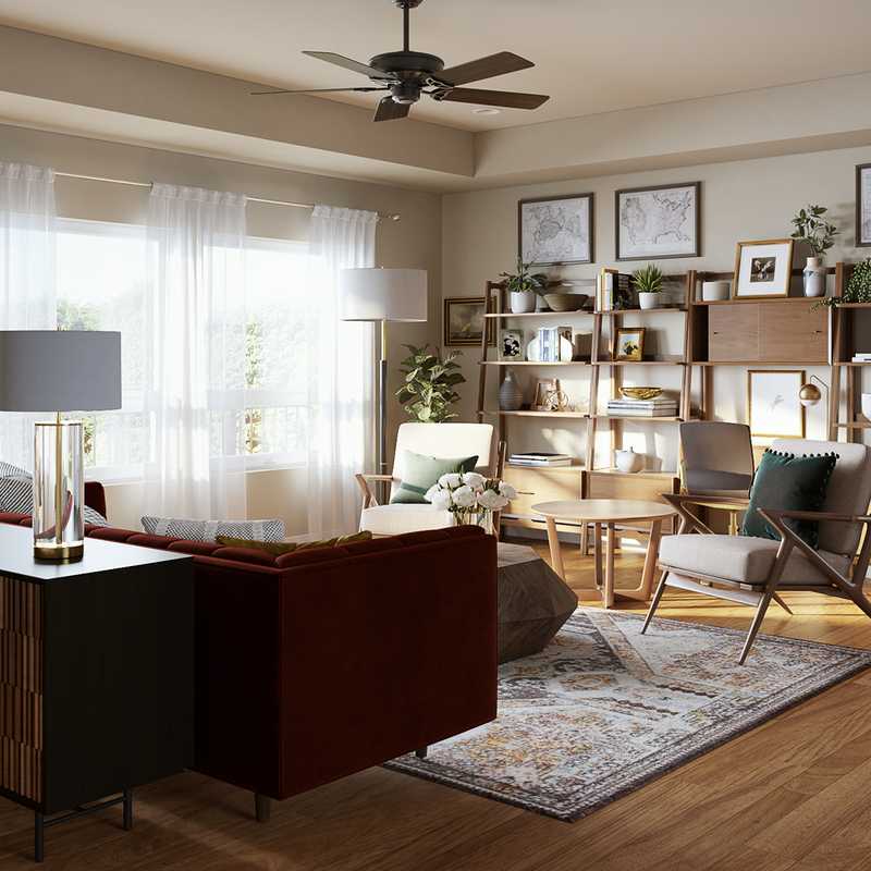Bohemian, Transitional, Vintage, Midcentury Modern Living Room Design by Havenly Interior Designer Samantha