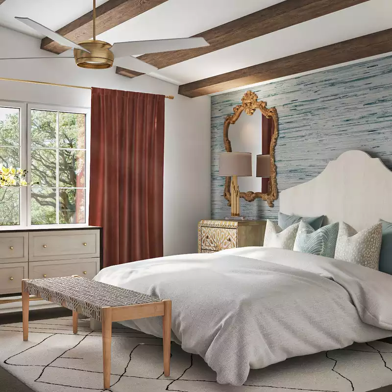 Eclectic, Coastal, Preppy Bedroom Design by Havenly Interior Designer Veridiana