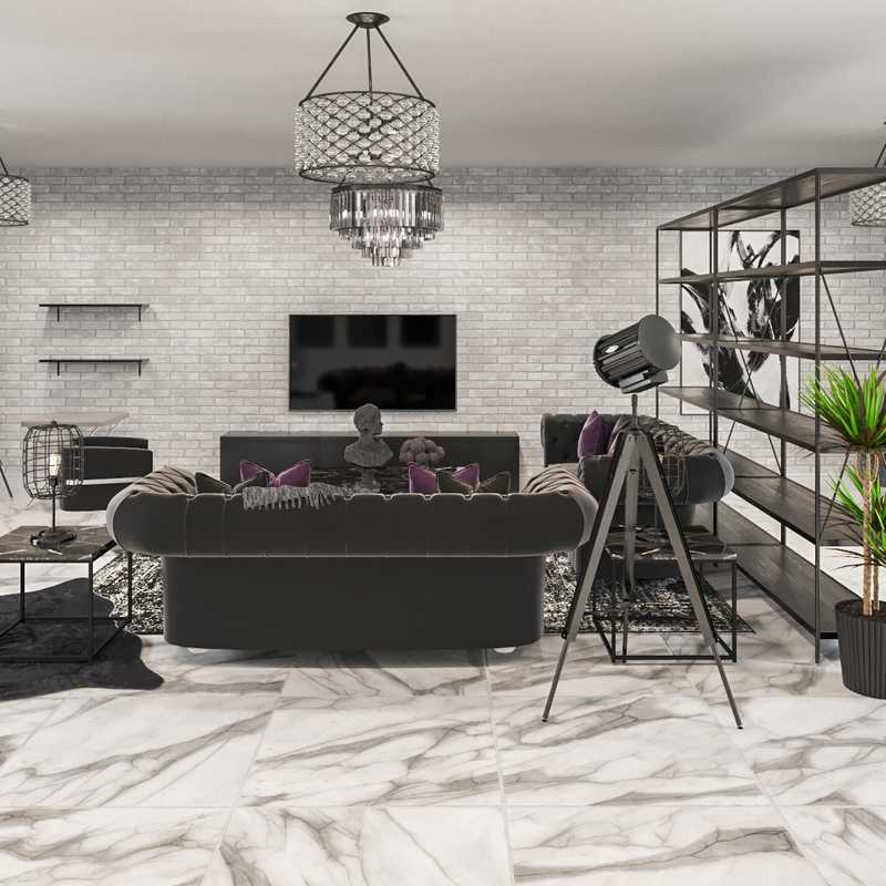 Glam, Industrial Living Room Design by Havenly Interior Designer Levi