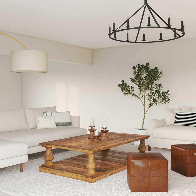 Farmhouse, Midcentury Modern Living Room Design by Havenly Interior Designer Olivia