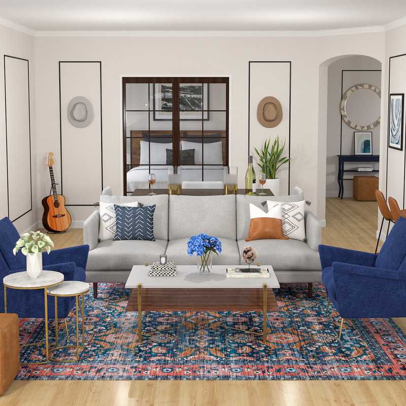 Eclectic, Bohemian, Midcentury Modern Living Room Design by Havenly Interior Designer Brady
