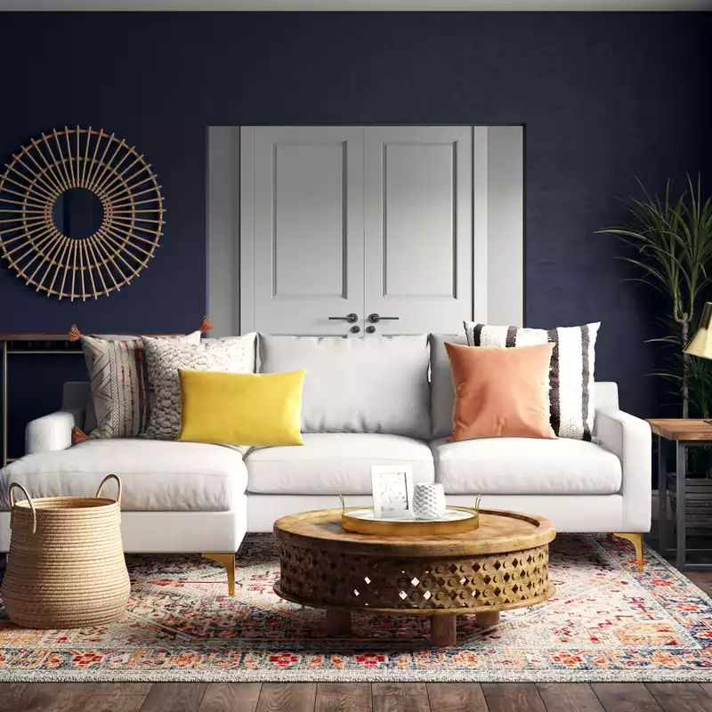 Modern, Bohemian, Midcentury Modern Living Room Design by Havenly Interior Designer Alexandra