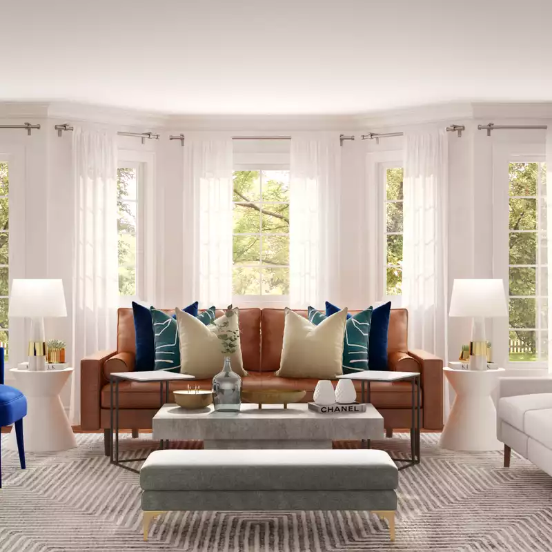 Modern, Industrial, Transitional, Midcentury Modern Living Room Design by Havenly Interior Designer Ghianella