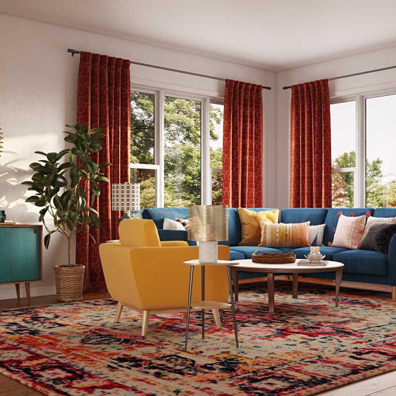 Eclectic, Bohemian, Midcentury Modern Living Room Design by Havenly Interior Designer Samantha