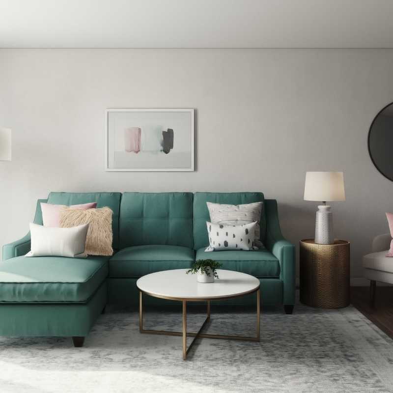 Glam, Preppy Living Room Design by Havenly Interior Designer Kortney
