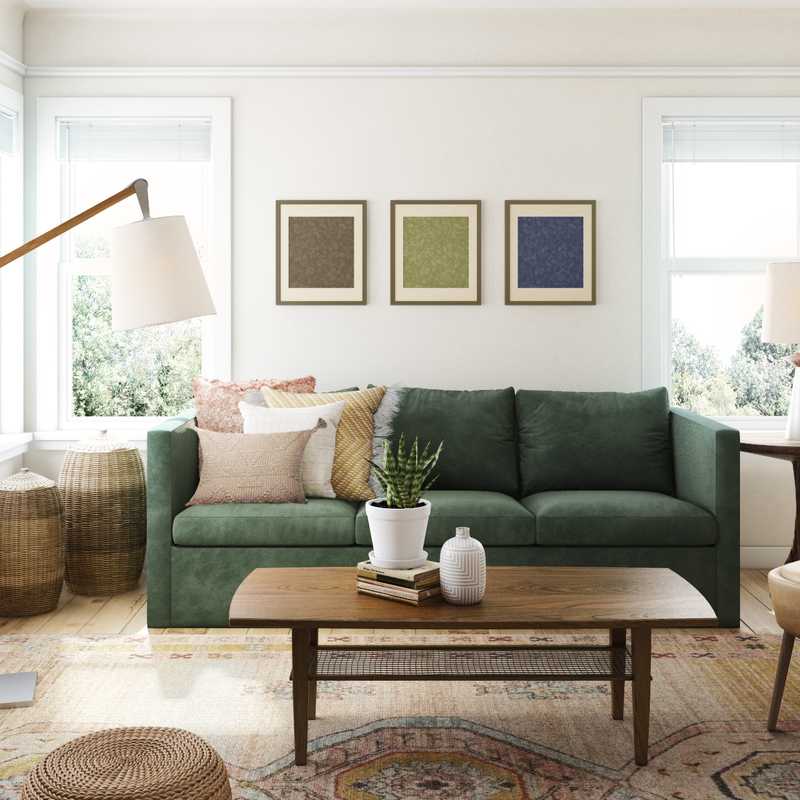 Bohemian, Midcentury Modern Living Room Design by Havenly Interior Designer Megan