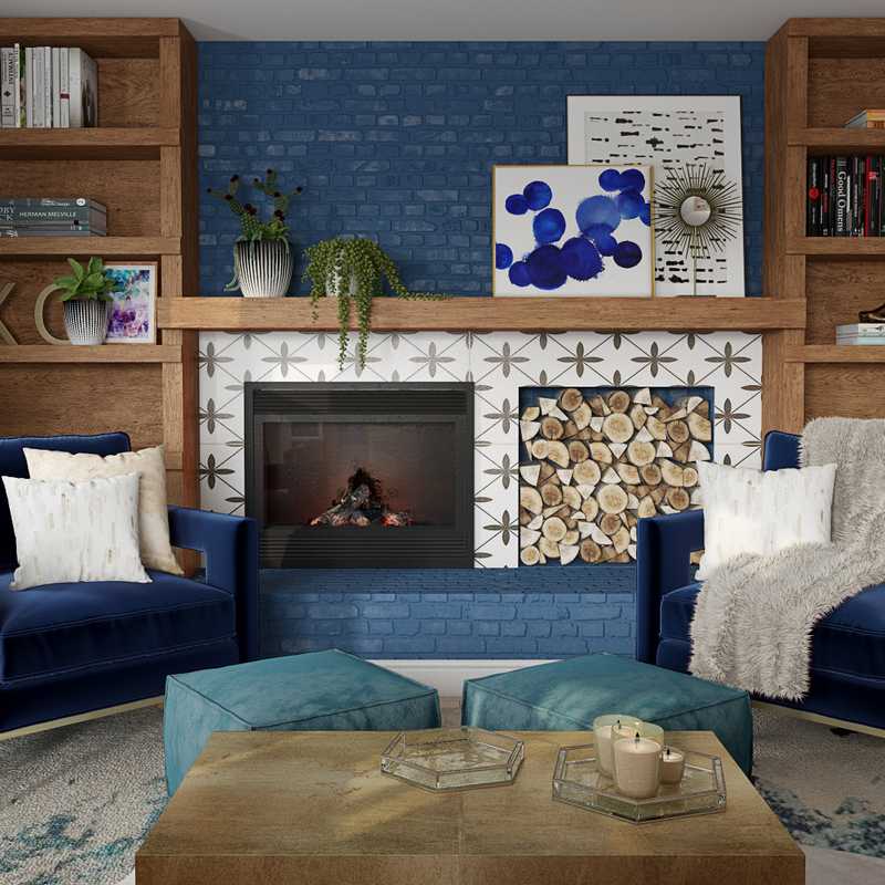 Bohemian, Glam, Midcentury Modern Living Room Design by Havenly Interior Designer Jenna